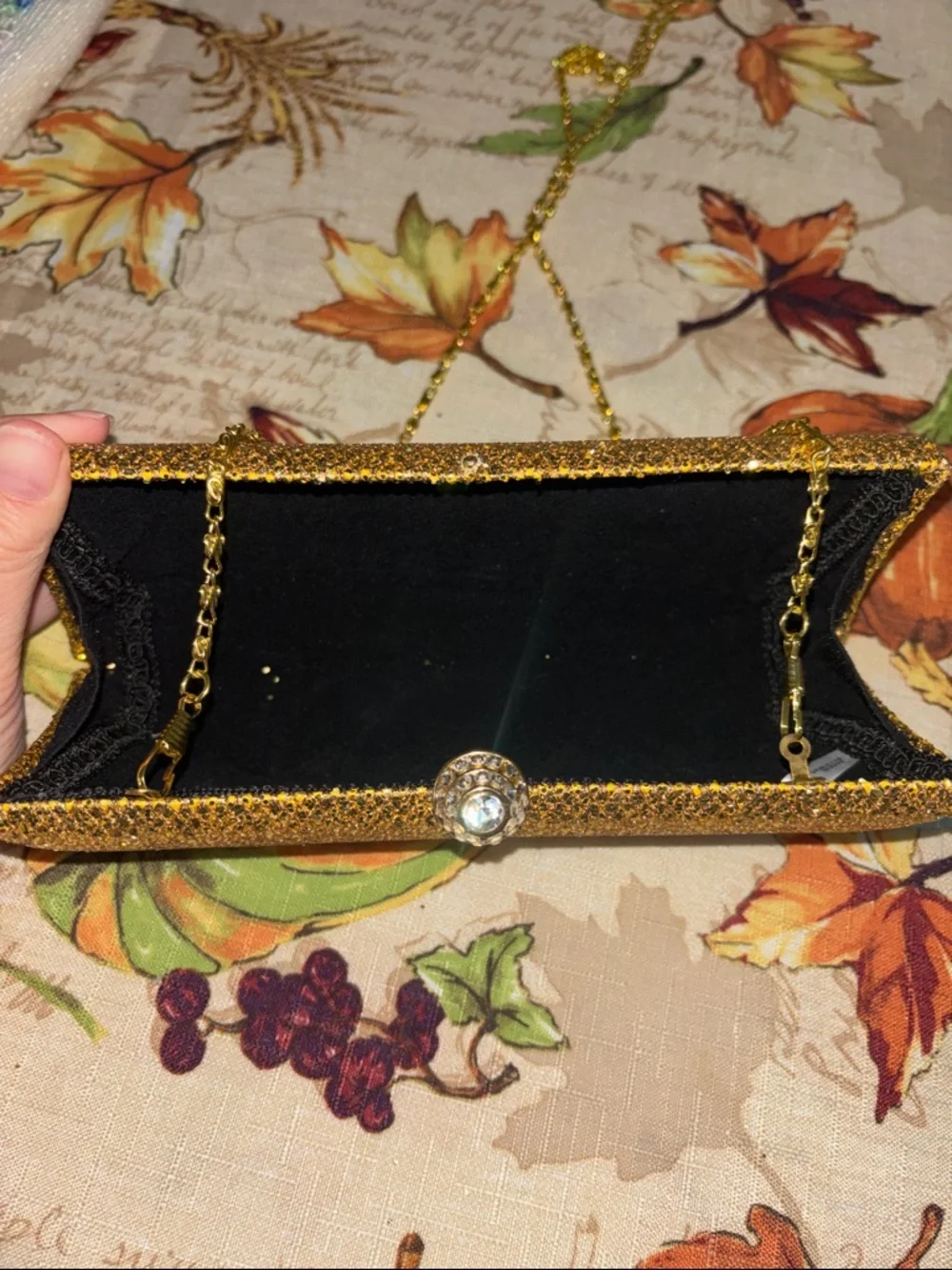 Gold Sequin Evening Clutch with Chain Strap